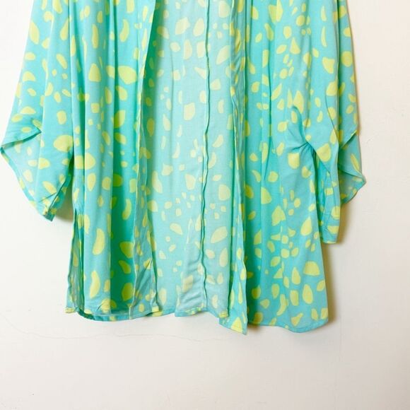 All Worthy Aqua Yellow Kimono Cardigan, Size XS Abstract Polka Dot Print - Picture 3 of 7